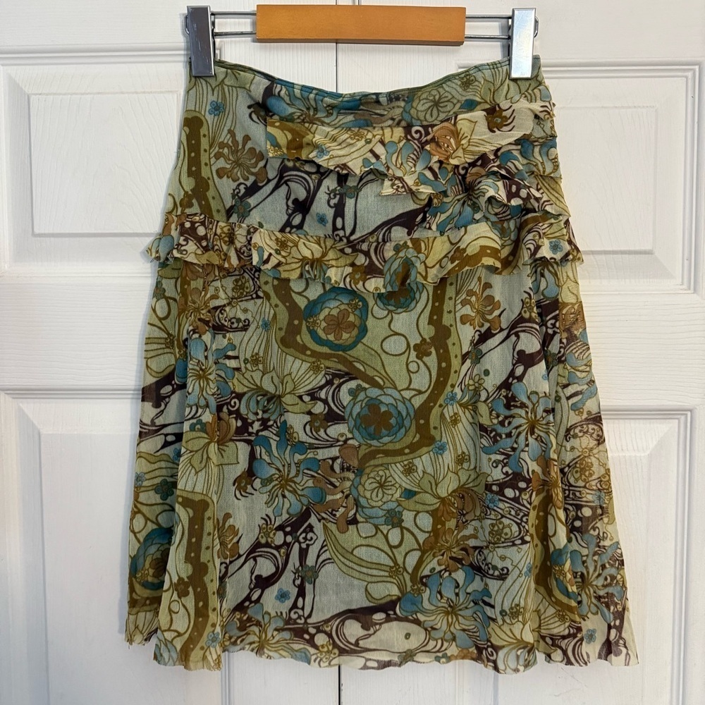 Vintage Y2K Westonwear Blue and Green Mini Skirt Medium
